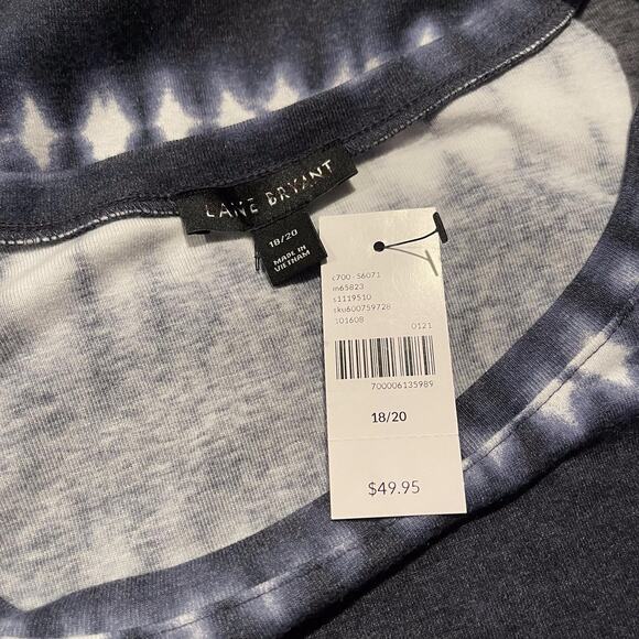 NWT Lane Bryant Womens Top 3/4 Sleeve Tie Dye Crewneck Blue White Plus 18/20 DX - Picture 3 of 6